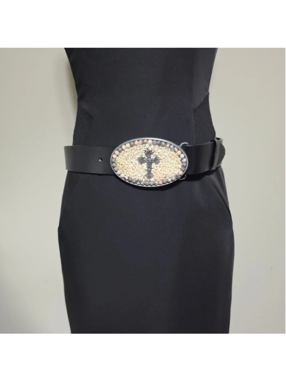 Buckle Rage Western Cross Concho Belt Black Leather Beaded XXS
